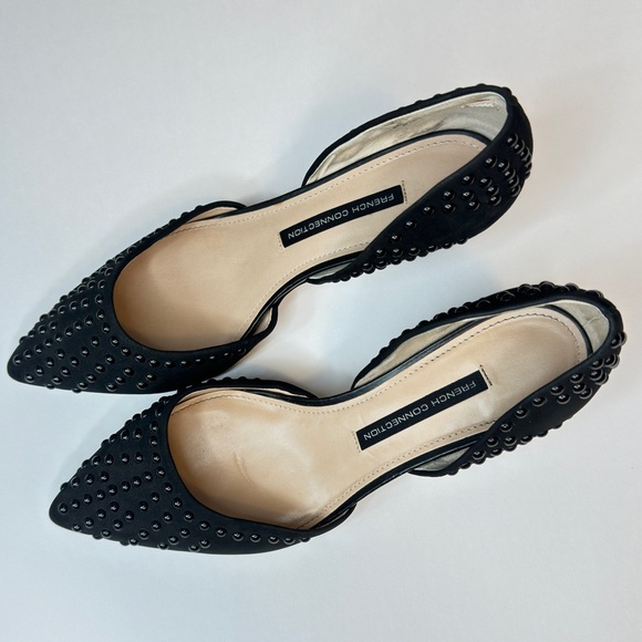 French Connection Studded Heels Black Embellished Kitten Heel Dorsay Pumps - Picture 2 of 7